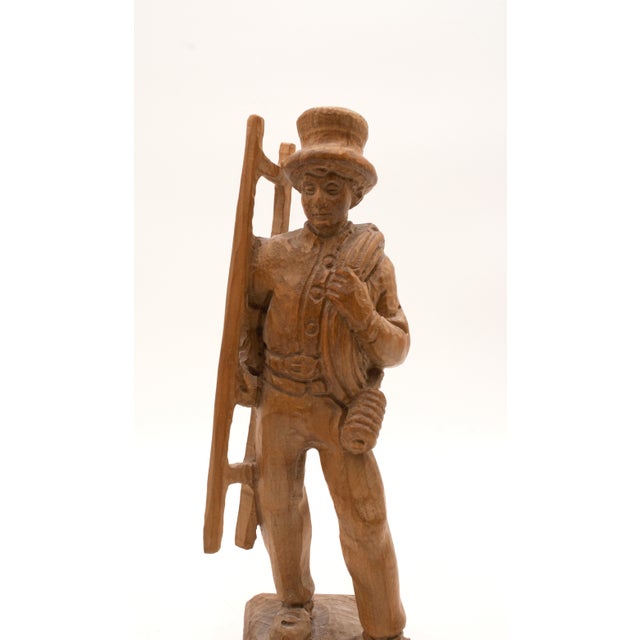 Brown Vintage German Hand Carved Man W. Ladder Figure For Sale - Image 8 of 12