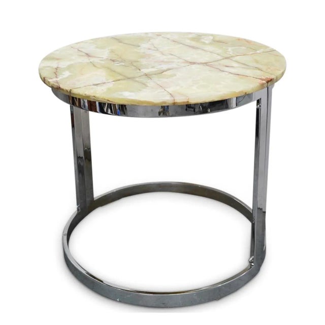 Metal Mid 20th Century Round Onyx & Chrome Table For Sale - Image 7 of 7
