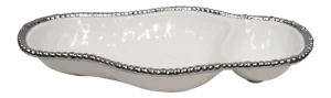 All Porcelain White With Silver Beading Two Section Serving Piece