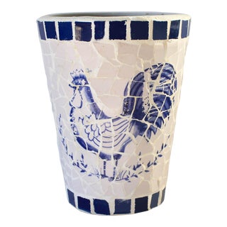 Vintage Tiled Ceramic Rooster Utensil Holder For Sale