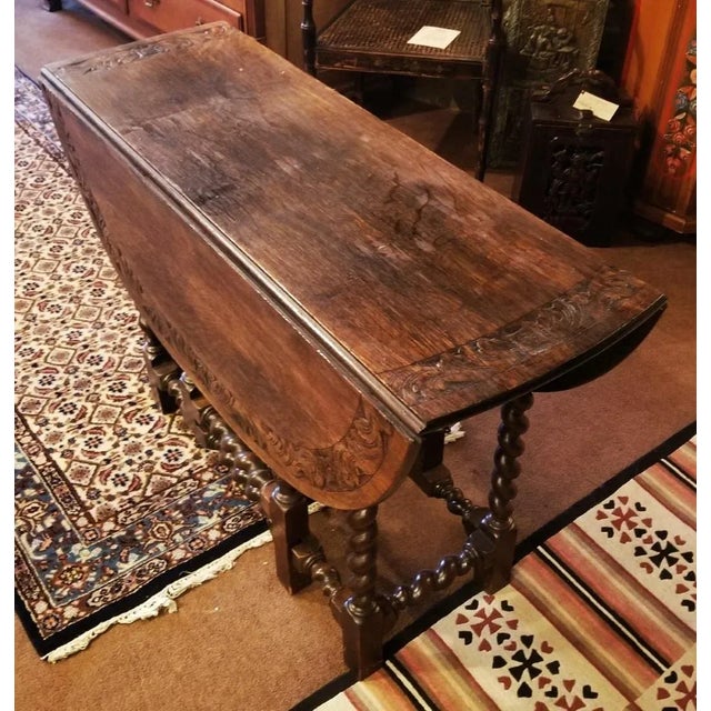 1930s 1930s Round Carved Gateleg Table With Barley Twist Legs For Sale - Image 5 of 9