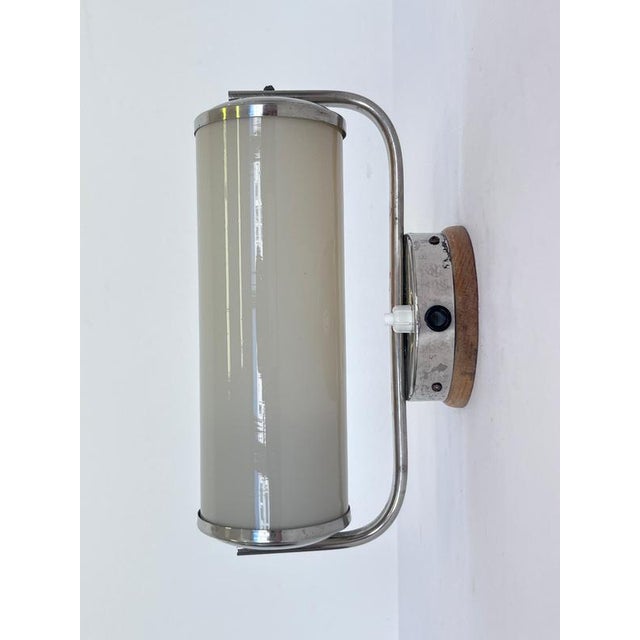1940s Bauhaus Chrome and Milk Glass Wall Lamp, Former Czechoslovakia, 1940s For Sale - Image 5 of 9