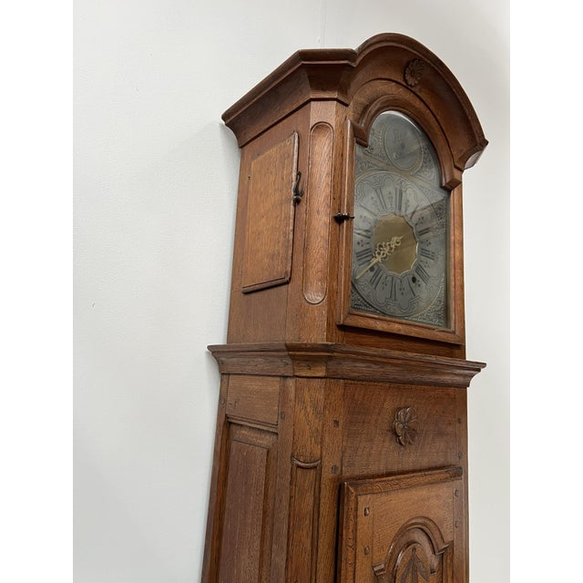 Louis XV Carved Oak Grandfather Clock, 18th Century For Sale - Image 13 of 17