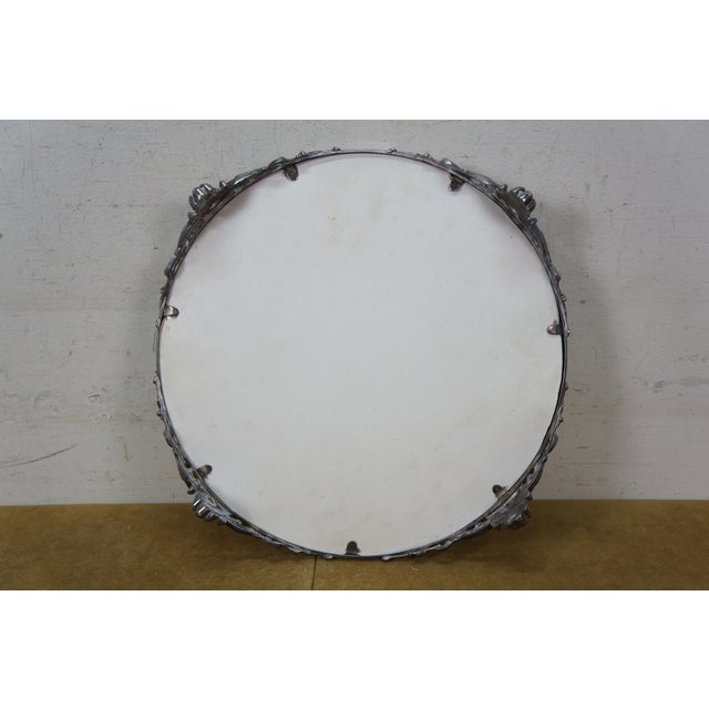 Antique Art Nouveau Round Acanthus Plateau Mirror Dresser Bar Vanity Tray 13" For Sale - Image 10 of 11