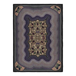 Antique Hooked Rug in Purple With Floral Patterns, From Rug & Kilim For Sale