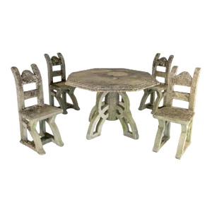 Brutalist Style Concrete Table and Set of Four Chairs, England 1960s