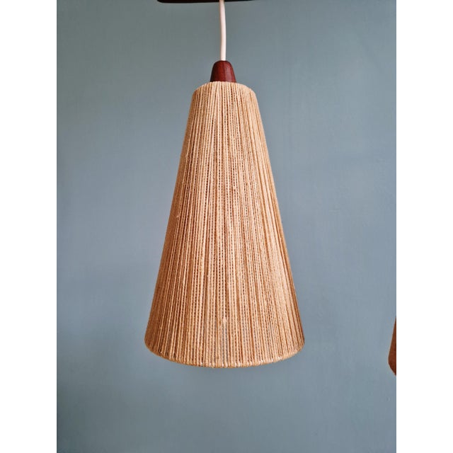 1960s Mid-Century Teak and Sisal Rope Chandelier from Temde, 1960s For Sale - Image 5 of 18