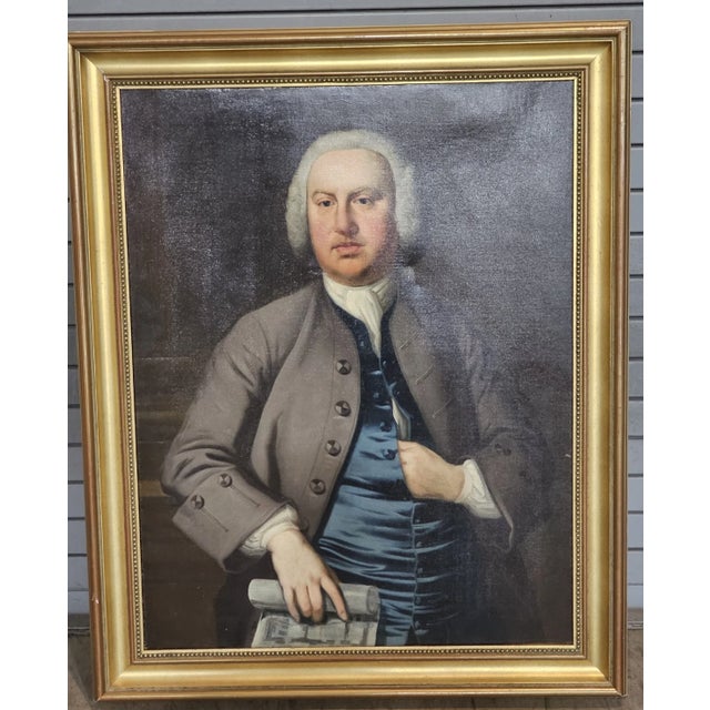 American 18th C Early Anglo- American Colonial Gentleman Portrait Oil Painting on Canvas For Sale - Image 3 of 11