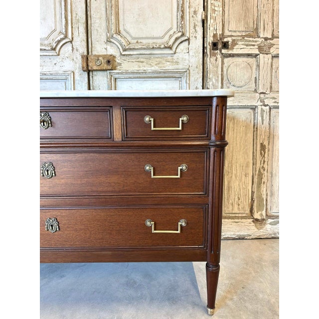 Louis XVI Style Commode with White Marble Top, 1950s For Sale - Image 10 of 15