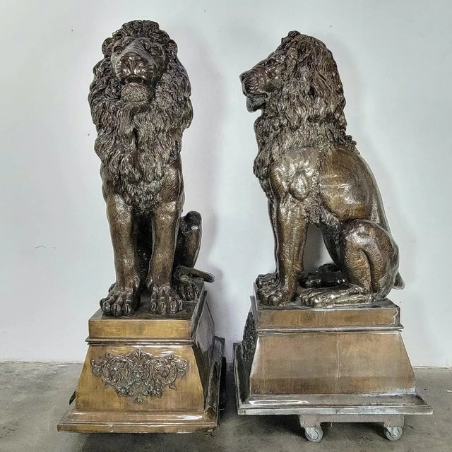 Monumental Pair of Bronze Lions For Sale - Image 9 of 13