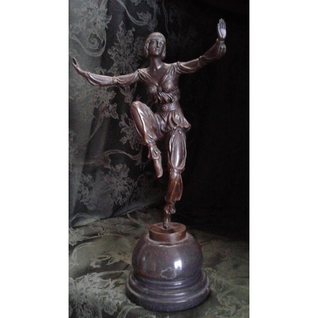 1920s Signed P.Laurel, Bronze Statue Art Deco Dancer Sculpture For Sale - Image 4 of 5