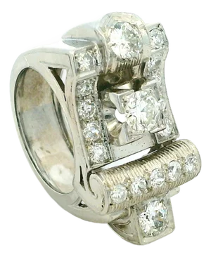Vintage Platinum Diamond Cocktail Ring, 3 Carats Total, 1940s, Size 6.5