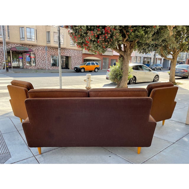 Mid Century Sofa & Two Chairs in Cocoa Brown For Sale - Image 10 of 11