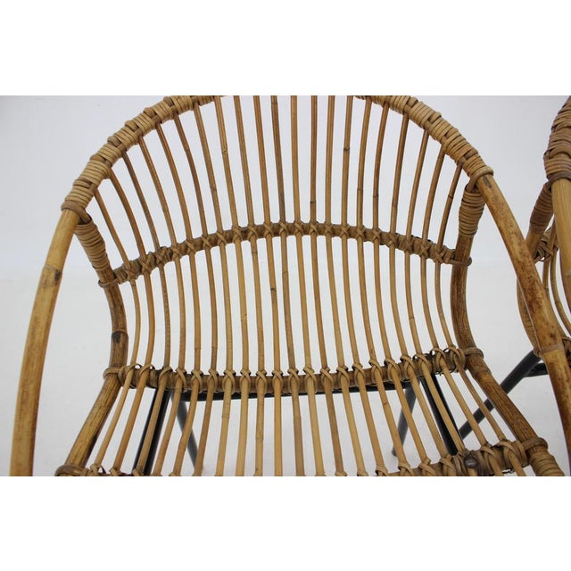 Set of Rattan and Iron Lounge Chairs by Alan Fuchs, Czechoslovakia, 1970s For Sale - Image 11 of 14