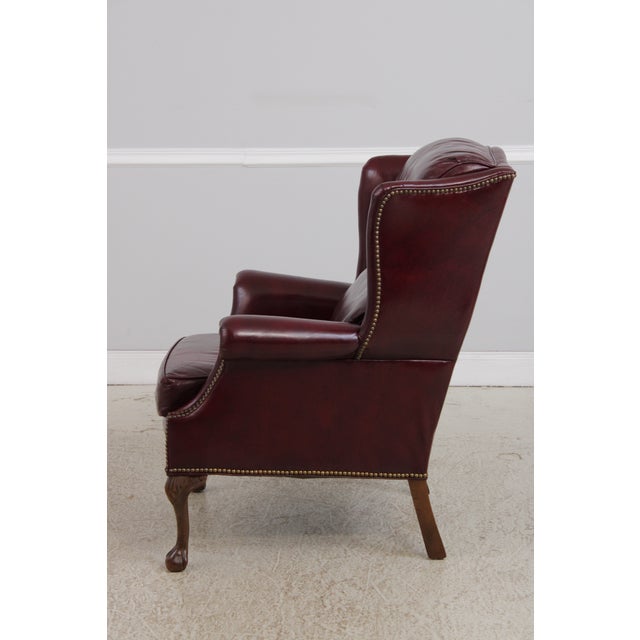 Pennsylvania House Pennsylvania House Burgundy Leather Wing Chair For Sale - Image 4 of 16