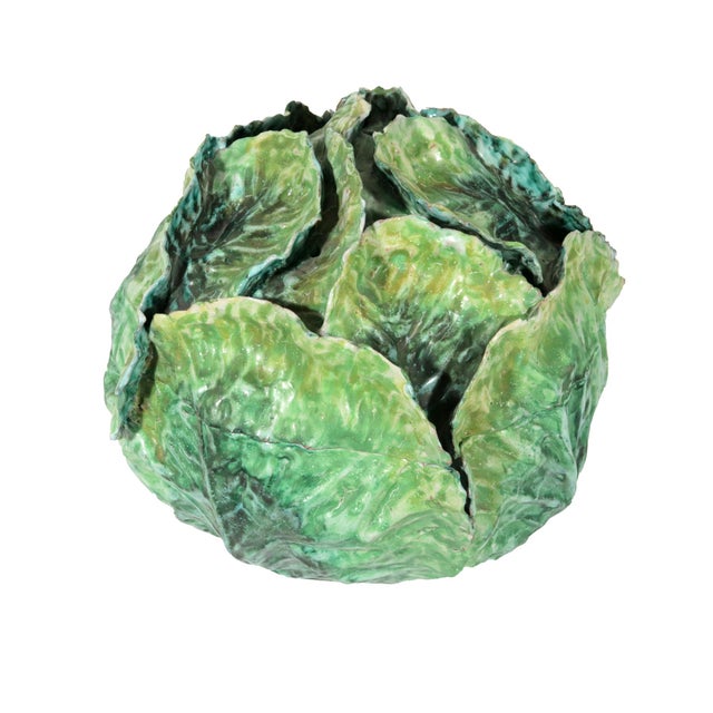 Garden Whimsy: Large Italian Ceramic Cabbage Tureen & Stand For Sale - Image 10 of 16