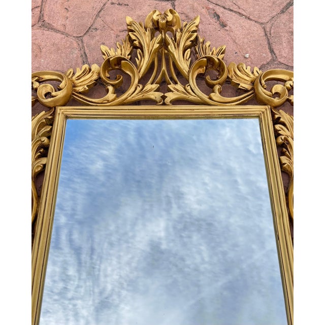 Rococo Gold Wall Mirror With Carved Frame In Rococo Style For Sale - Image 3 of 9