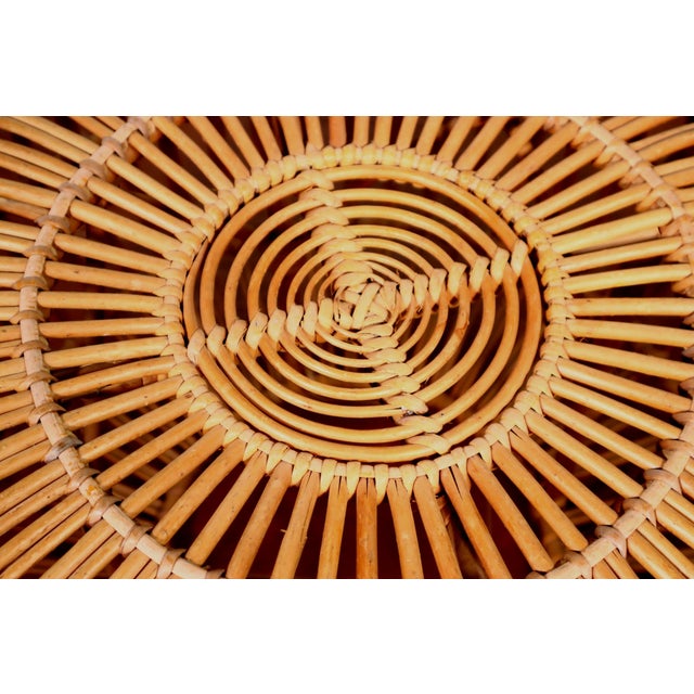 1970s Vintage Franco Albini Rattan Pouf Foot Stool Woven Pattern Cane 50's 60's Retro Mid Century Modern Eclectic Boho Bamboo Weave Ottoman For Sale - Image 5 of 6