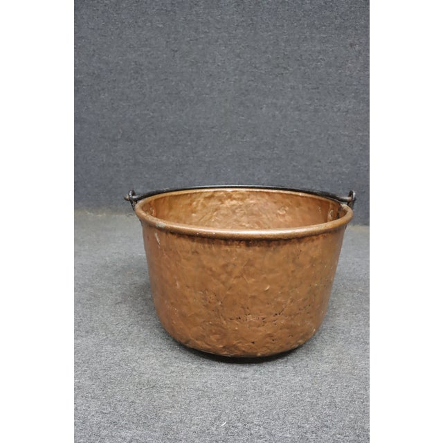 Antique Hand-Hammered Copper Apple Butter Kettle With Wrought Iron Swing Handle For Sale - Image 11 of 12