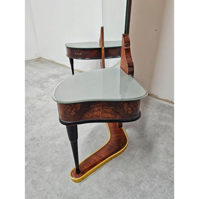 Vintage Dressing Mirror in Walnut Burl and Brass by Cesare Lacca, 1950s For Sale - Image 9 of 10