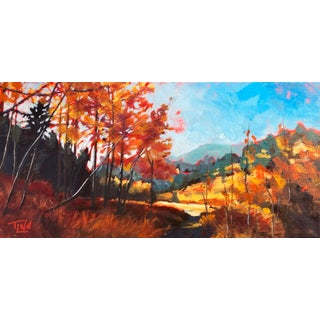 Ralston Fall by Tracy Wall | Oil on Canvas Landscape with autumn trees and a river. For Sale