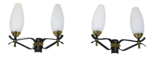 Maison Arlus, Black Brass and Opaline Sconces, Mid-Century France - a Pair