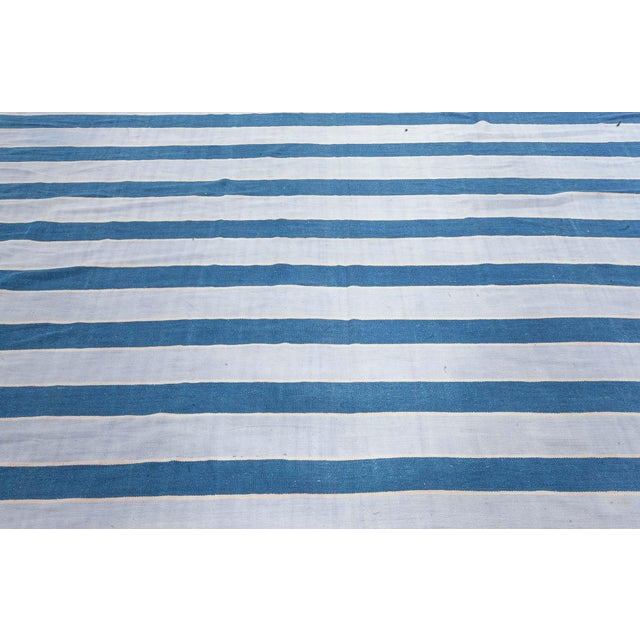Blue Doris Leslie Blau Vintage Indian Dhurrie Striped Rug For Sale - Image 8 of 11