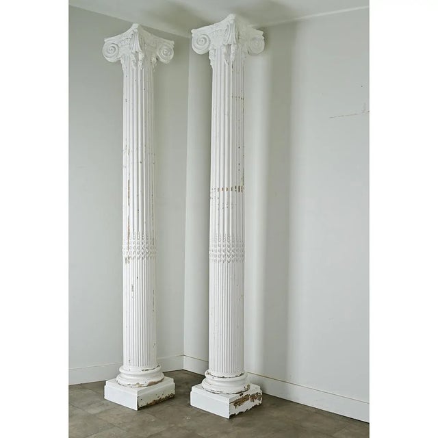 White French 19th Century Pair of Monumental Painted Wood Columns For Sale - Image 8 of 12
