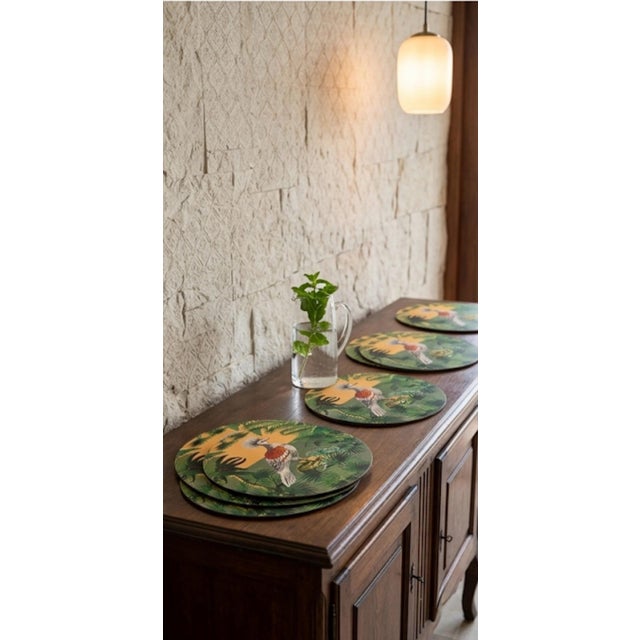 Wood Set of 6 Italian La Corallina Firenze Round Lacquered Cork Placemats For Sale - Image 7 of 11