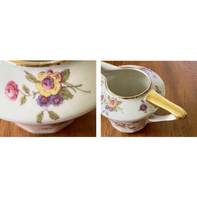 Charles Fields Haviland Vintage Limoges Ch Field Haviland Cream & Sugar Bowl Set, Finest French Ivory China with Rose Pattern For Sale - Image 4 of 13