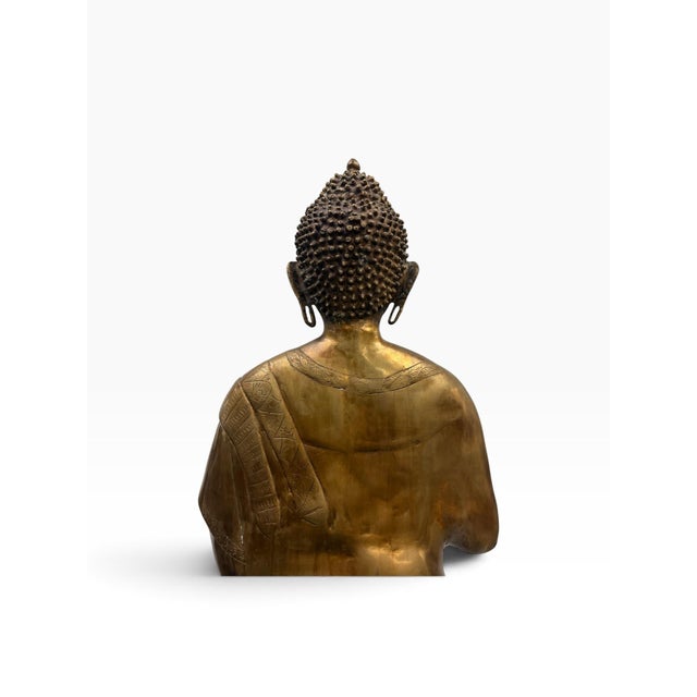 Vintage 4-Foot Hand-Cast Brass Standing Buddha Statue on Lotus Pedestal - 70 LBS For Sale In West Palm - Image 6 of 9