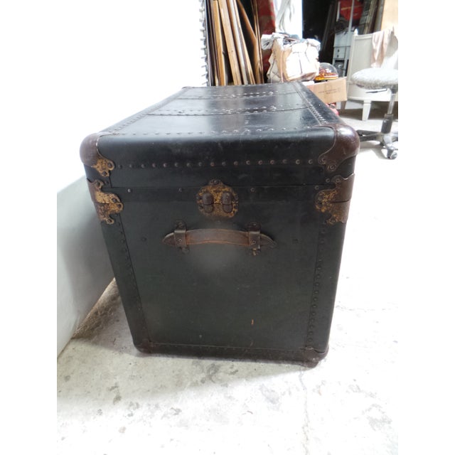 19th Century Leather / Wood Travel Trunk For Sale - Image 4 of 15