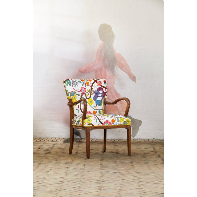 1940s Danish Oak Armchair with Printed Upoholstery by Josef Frank, 1940s For Sale - Image 5 of 6