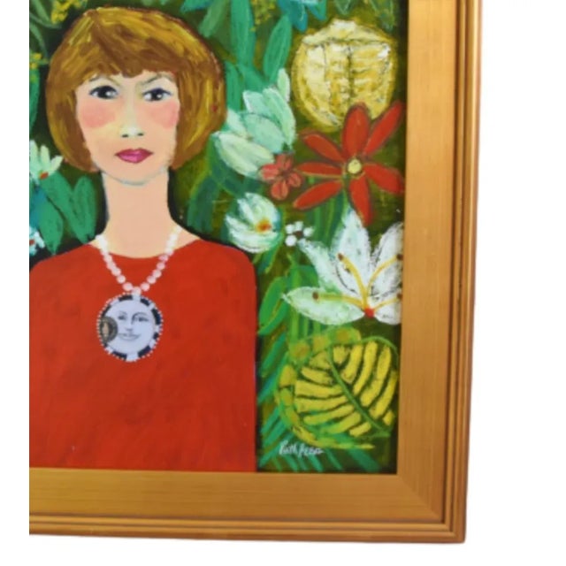 Striking French mademoiselle with a floral background portrait oil/mixed media painting on stretched artist's canvas....