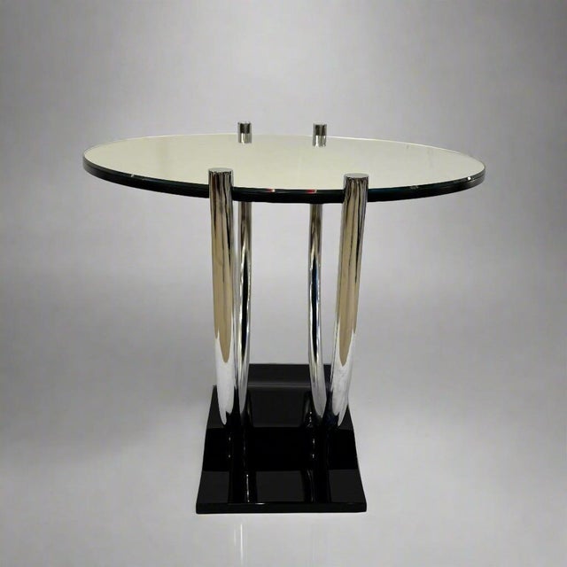 Mid-20 Century French Art Deco Round Chrome Black Side Table For Sale - Image 4 of 10