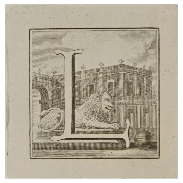 Luigi Vanvitelli, Letter of the Alphabet L, Etching, 18th Century For Sale
