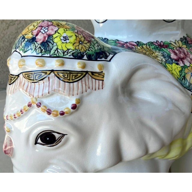 Whimsical Mid 20th-Century Highly Glazed Earthenware Elephant Garden Stool / Plant Stand For Sale - Image 16 of 18