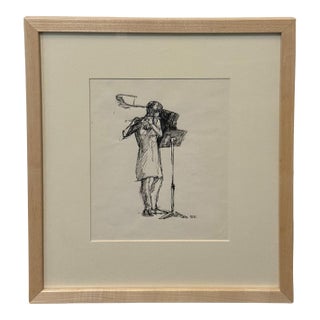 "Flutist", Drawing by Joan Carl Strauss For Sale