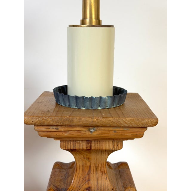 Mid 20th Century Monumental Tuscan Carved Pine Column Table Lamps, Rewired - a Pair For Sale - Image 12 of 14