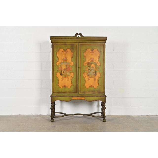 Berkey & Gay Antique Venetian Hand Painted Bookcase or Bar Cabinet, Circa 1920s For Sale - Image 12 of 12