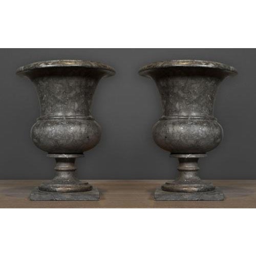 Large Antique Style Medici Vases in Grey Marble, 20th Century, Set of 2 For Sale - Image 6 of 7
