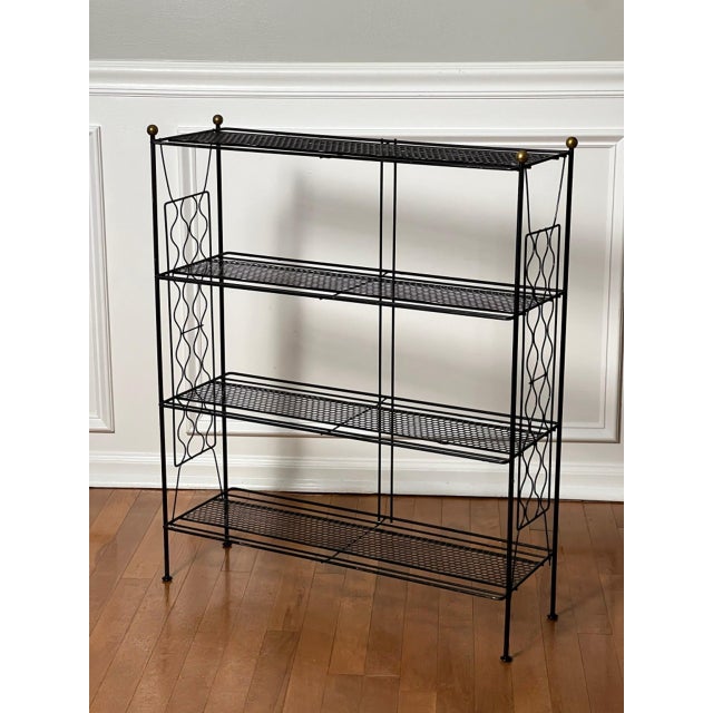 Mid-Century Modern Tony Paul Style Vintage Mid-Century Modern Metal Etagere With Brass Ball Finials, 1960s For Sale - Image 3 of 14
