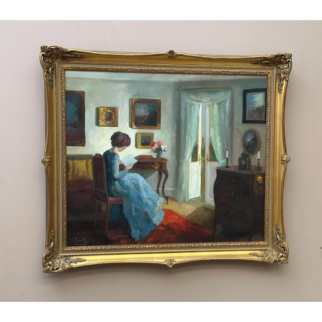 Edith Gert, Woman Reading, 1960s, Oil on Canvas, Framed For Sale - Image 6 of 17