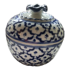 Vintage Blue & White Porcelain Lidded Jar