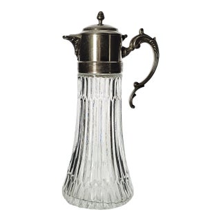 Fb Rogers Italy Cut Glass and Silverplate Decanter Carafe Pitcher – Ornate Vintage Italian Wine Service For Sale