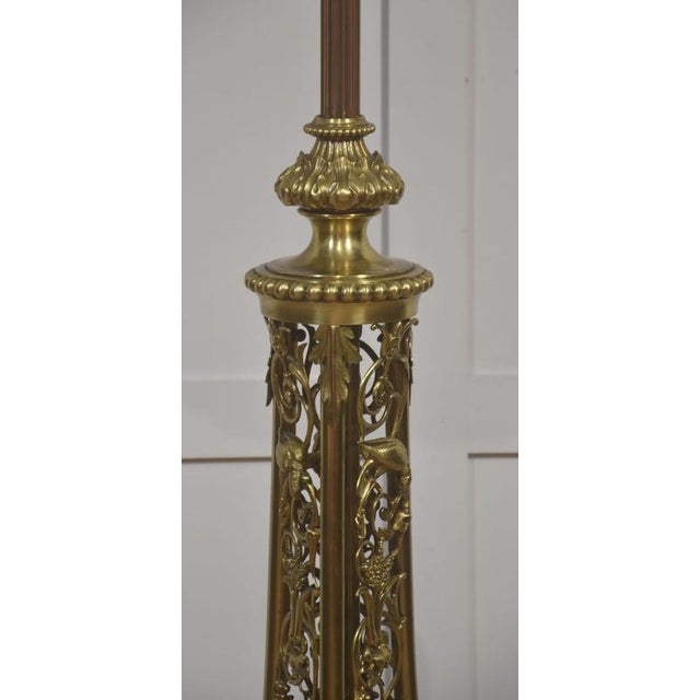 Ornate Brass Floor Lamp with Floral Openwork Base For Sale - Image 5 of 12