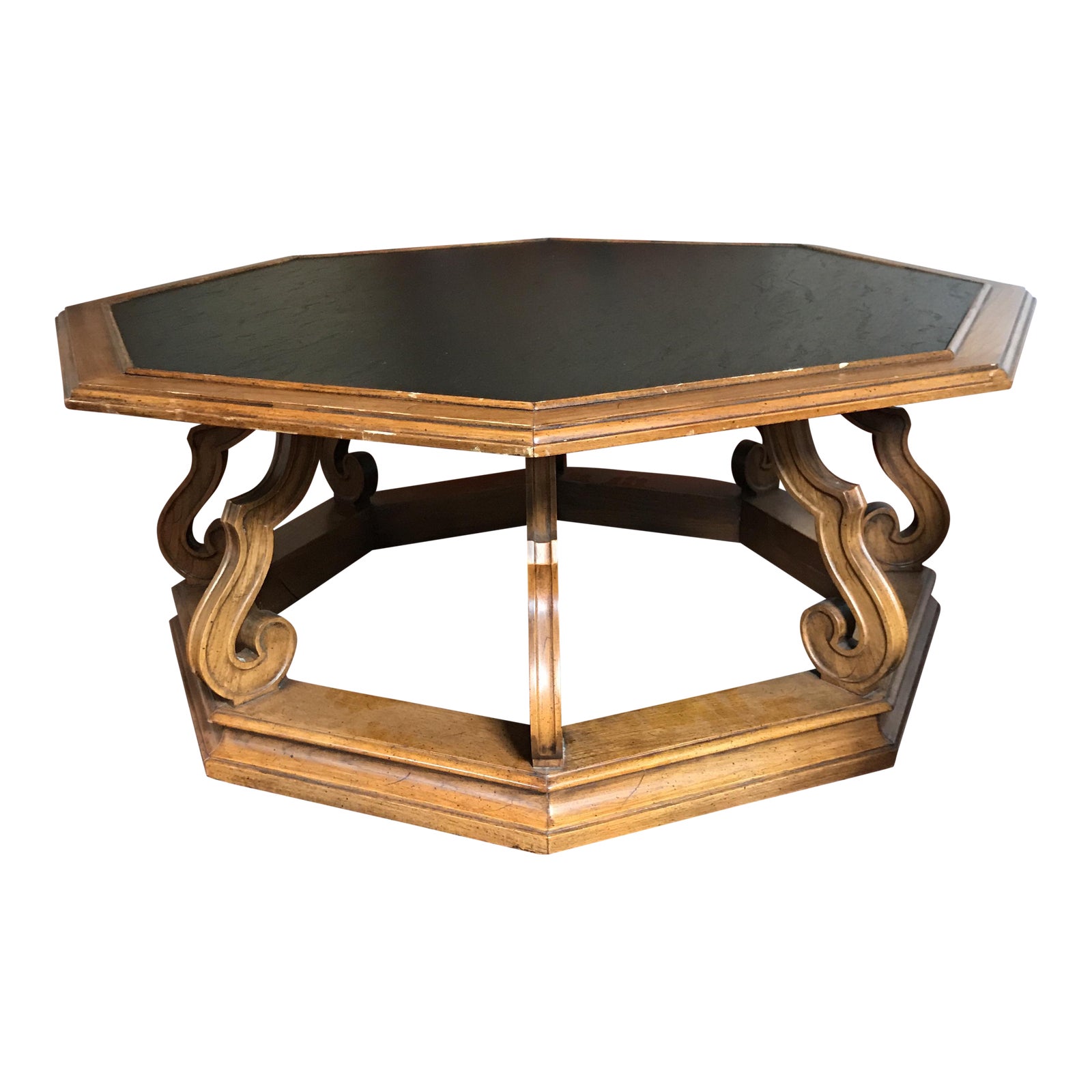 1980s Rustic Octagonal Faux Slate Topped Coffee Table Chairish