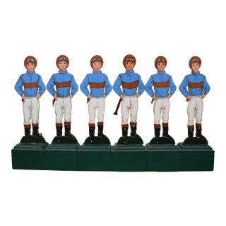 Mid 20th Century Set of 6 Marylou Whitney Hand Painted Jockey Silks Wood Slat/ Figurines For Sale