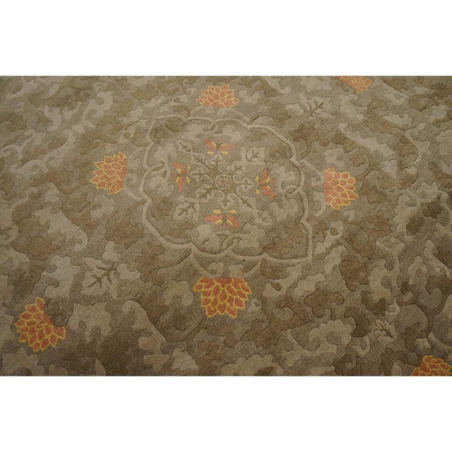 Chinese 1900s Mocha Medallion Dragon Antique Chinese Peking Carpet Wool Oval Rug For Sale - Image 3 of 11