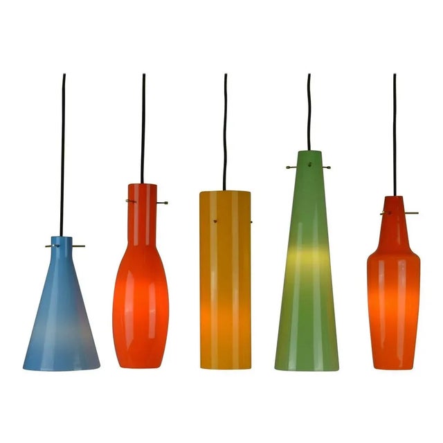 Blue Vintage Pendant Lights in Murano Glass attributed to Vistosi, 1960s, Set of 5 For Sale - Image 8 of 8